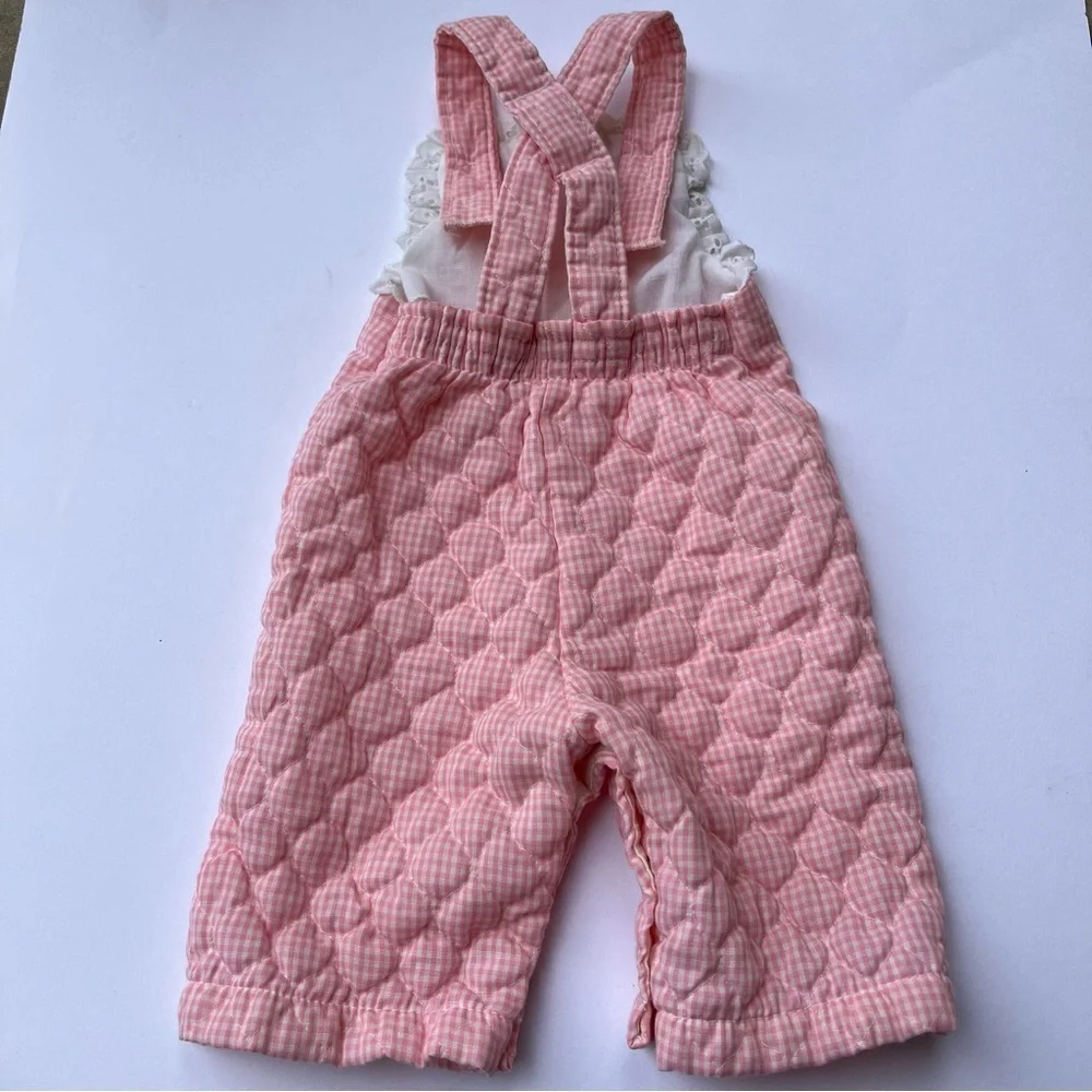 Vintage Carters Quilted Pink Overalls Baby Bibs Eyelet Trim